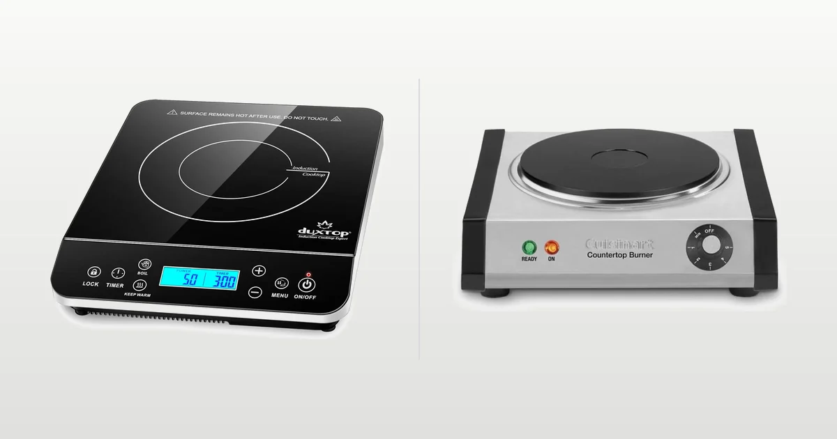 Duxtop induction and Cuisinart cast iron countertop burners compared side by side