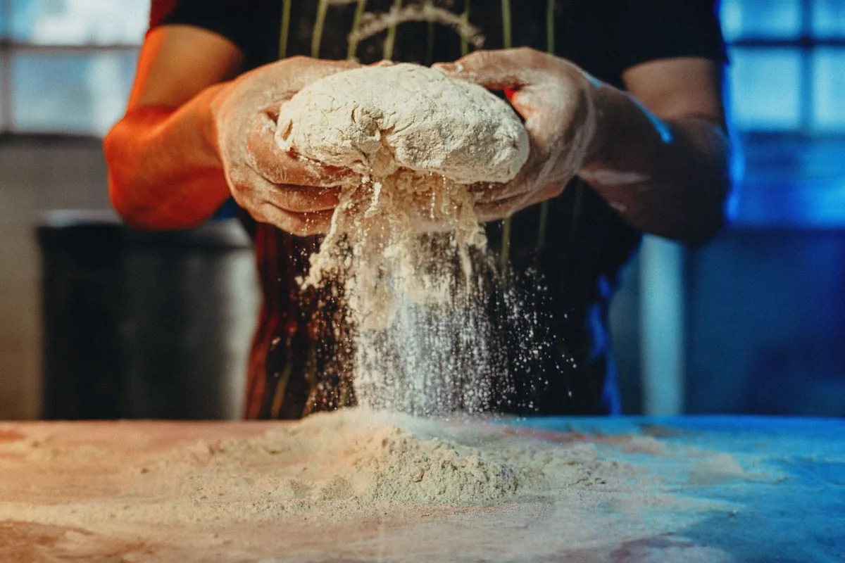 Dough turned out on flour