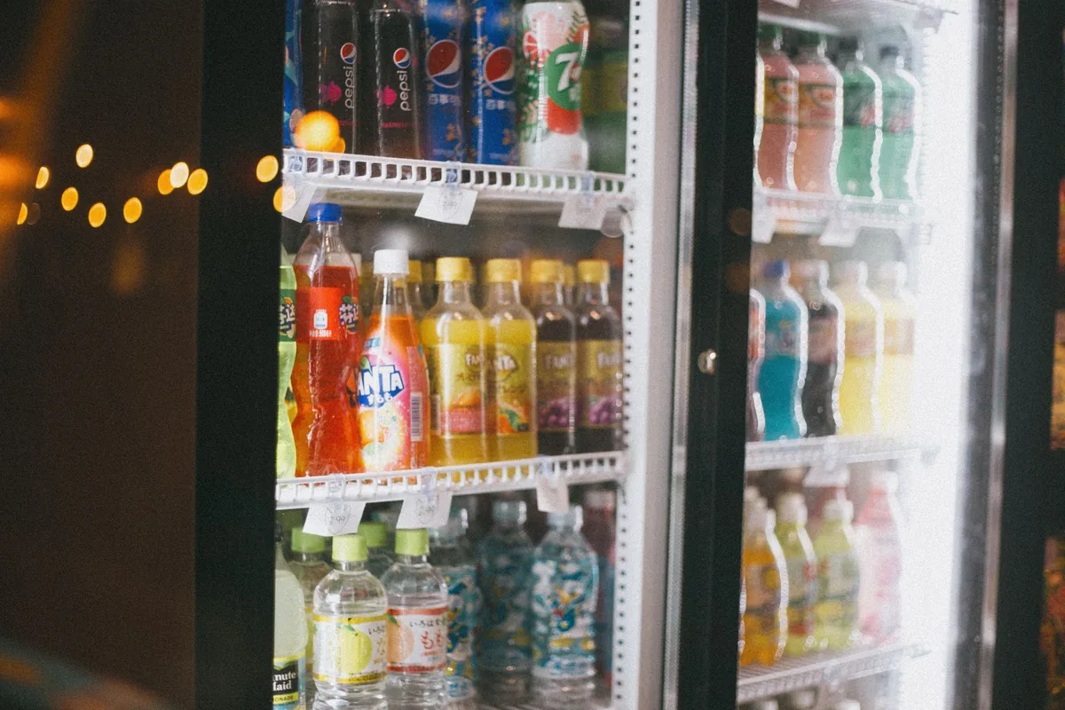 Drinks in a glass door case