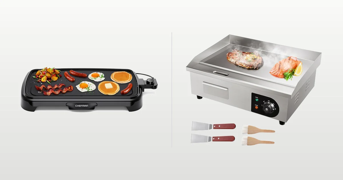 Chefman XL and VEVOR commercial electric griddles compared side by side