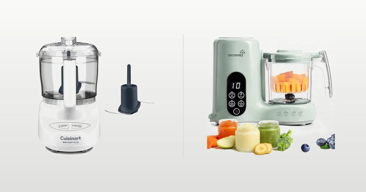 Mini food chopper beside a dedicated baby food steamer and blender