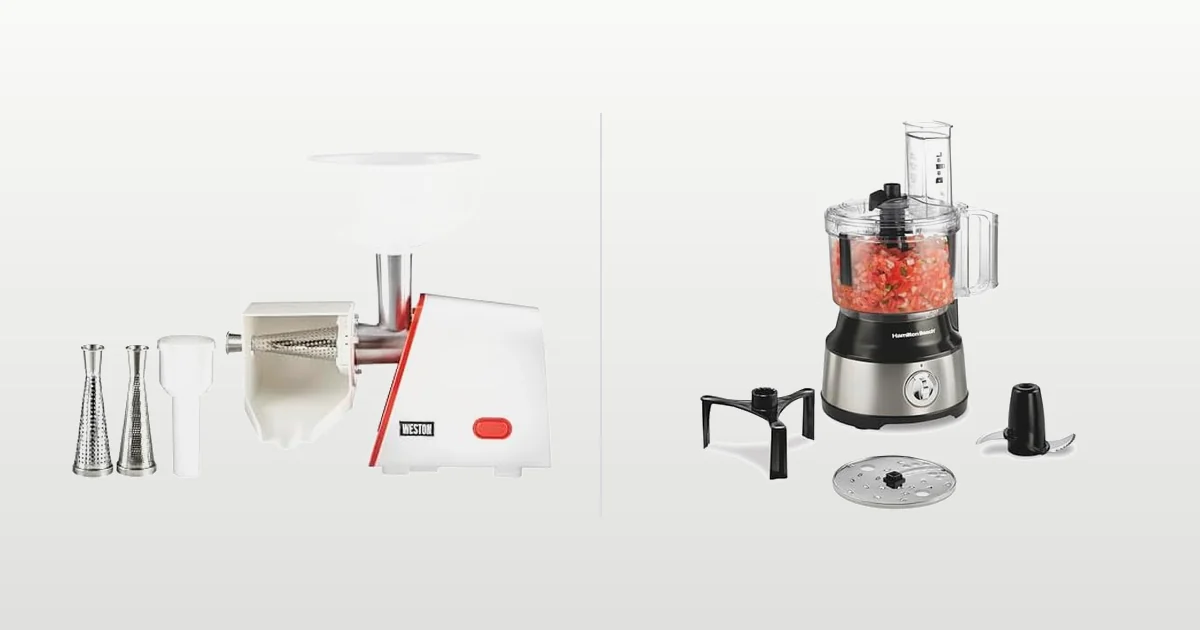 Weston electric tomato strainer and a large capacity food processor bowl compared for canning