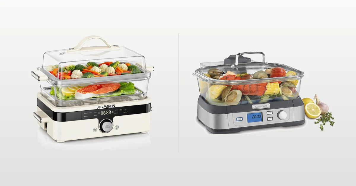 AIRMSEN glass and Cuisinart food steamers compared side by side