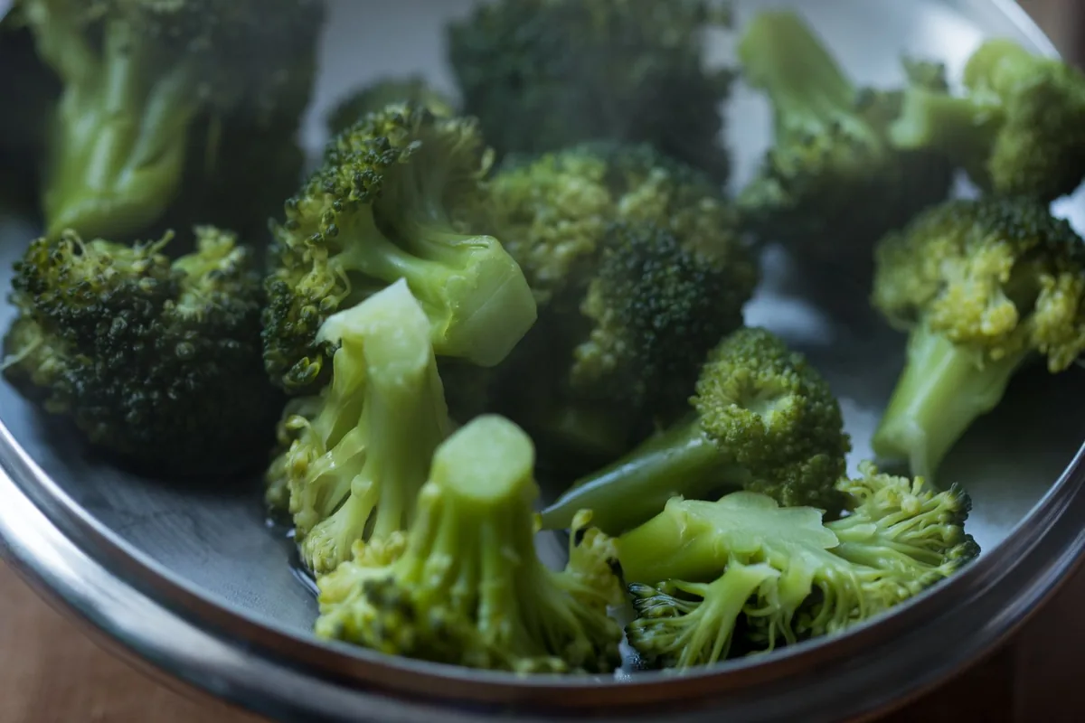 Fresh steamed broccoli florets