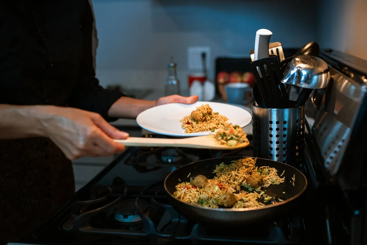 Fried rice in a pan