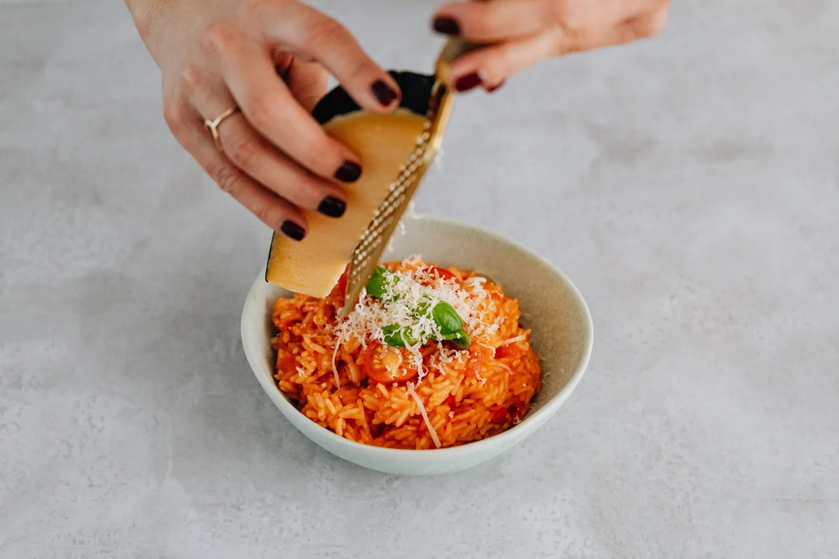 Grated parmesan in a bowl