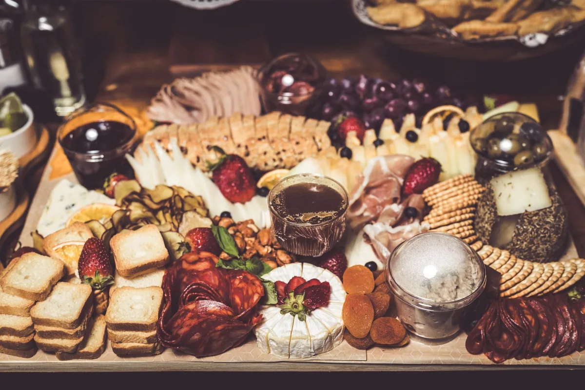 Ham and cheese on a wooden board