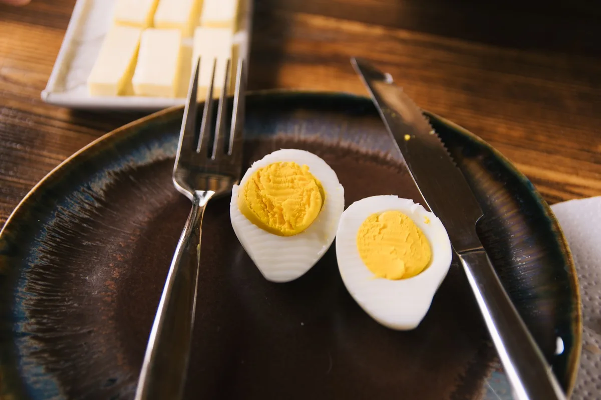 Hard boiled eggs sliced in half