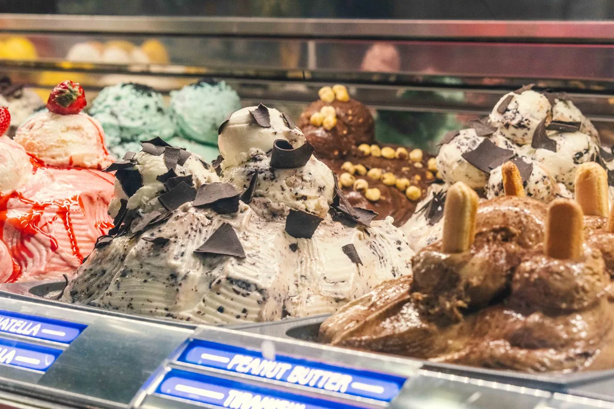 A vibrant array of artisan gelato flavours