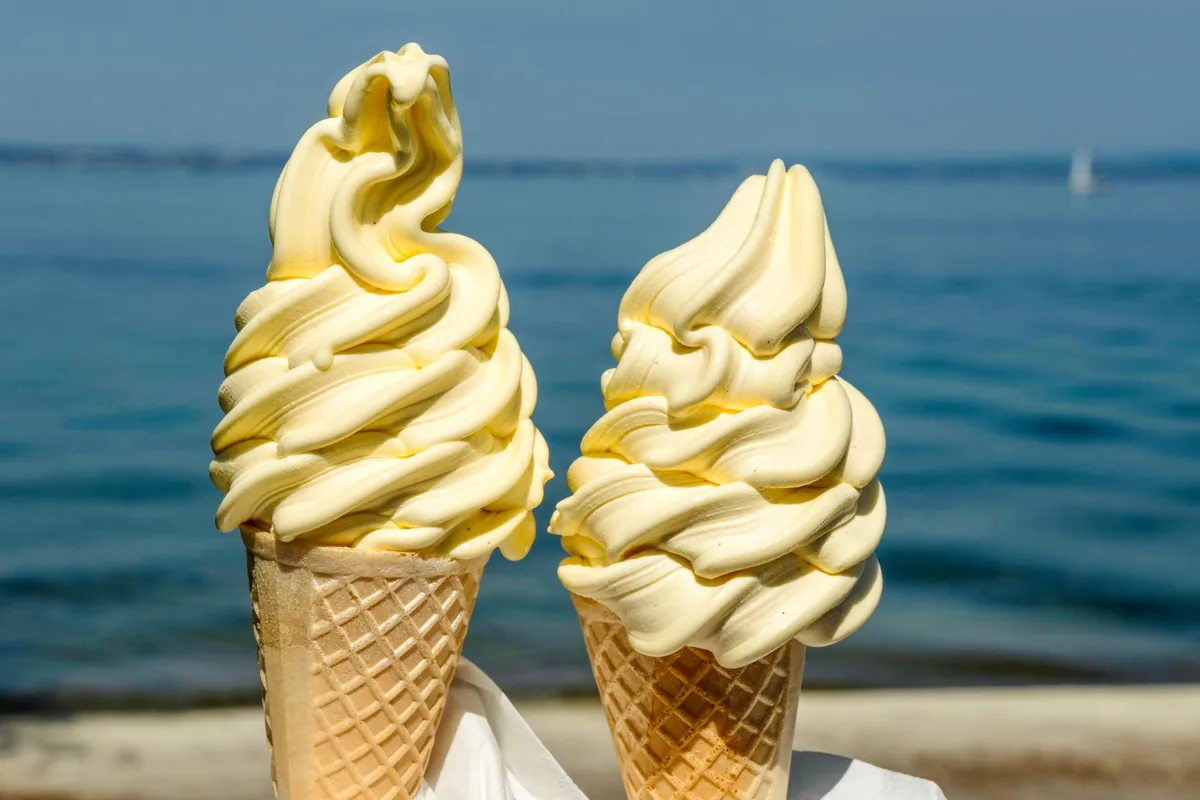 Vanilla ice cream cones enjoyed seaside
