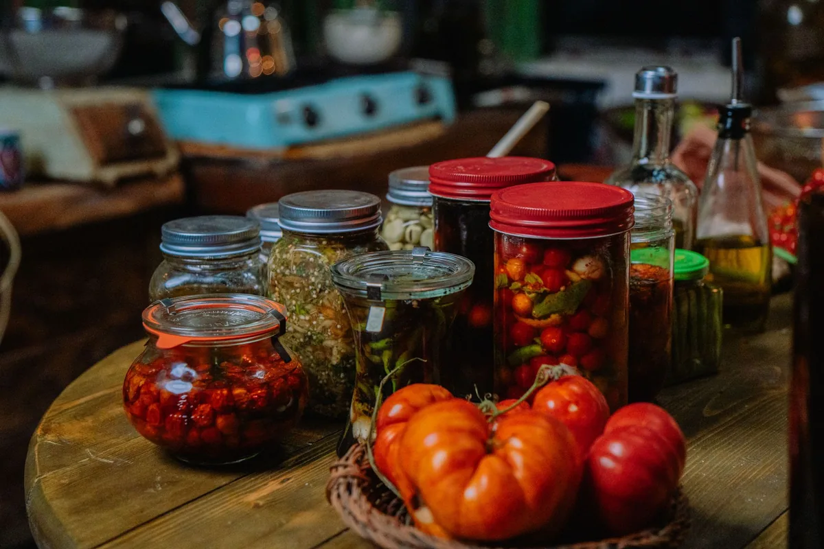Jars of preserved tomatoes