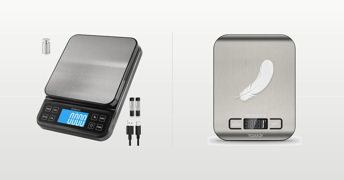 BOMATA precision kitchen scale and Tcsxady food scale compared side by side