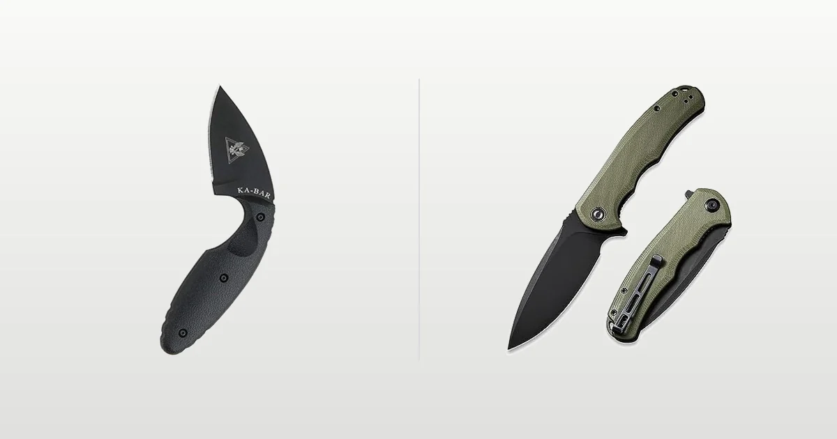KA-BAR TDI Law Enforcement knife and CIVIVI Praxis folding knife compared side by side