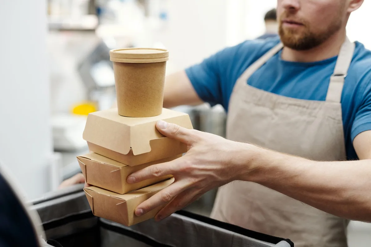 Meal prep containers filled and stacked