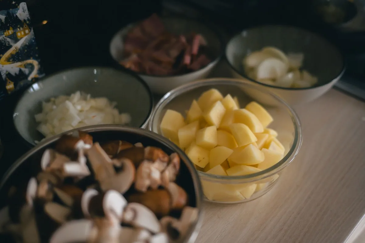 Diced onions in a bowl