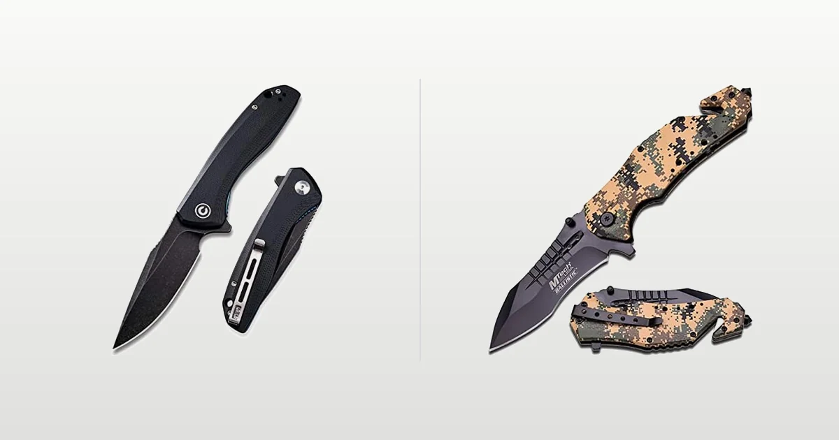 CIVIVI Baklash manual flipper beside an MTech spring assist folding knife
