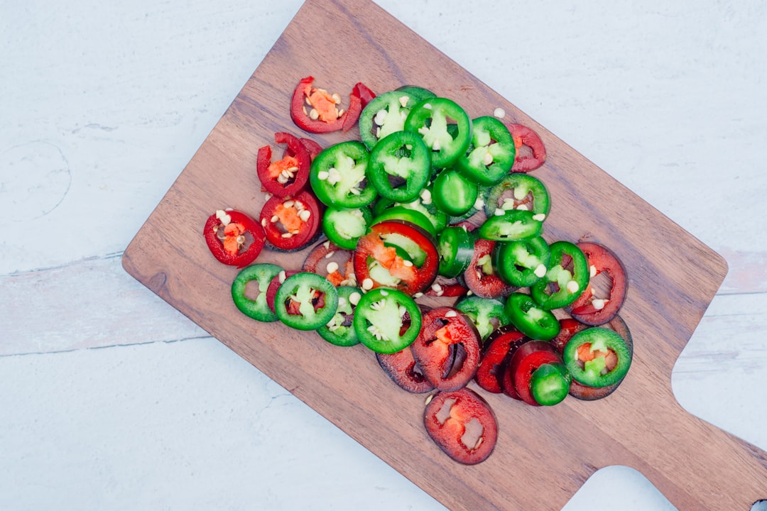 Sliced jalapeno peppers with tomato