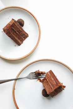 Slice of chocolate cake with a fork