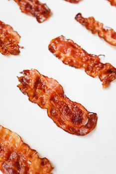Crispy bacon strips close-up