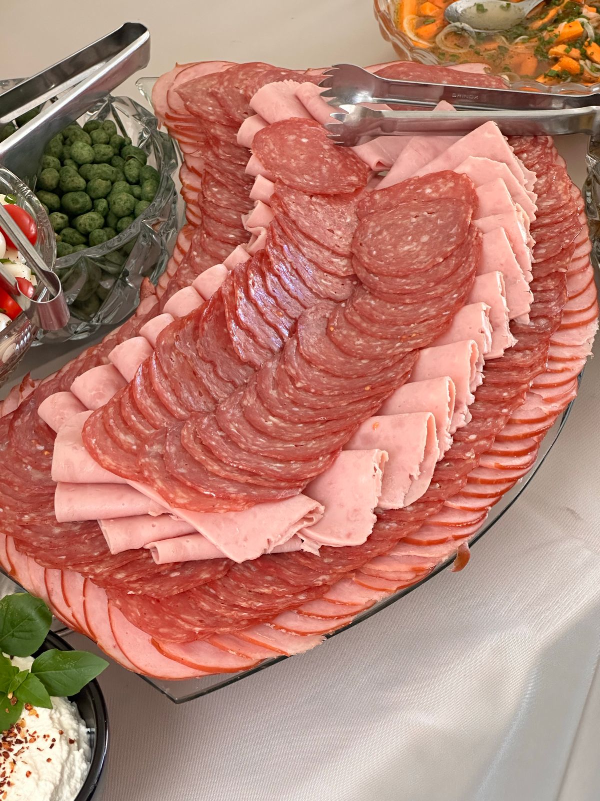 Platter of sliced deli meats