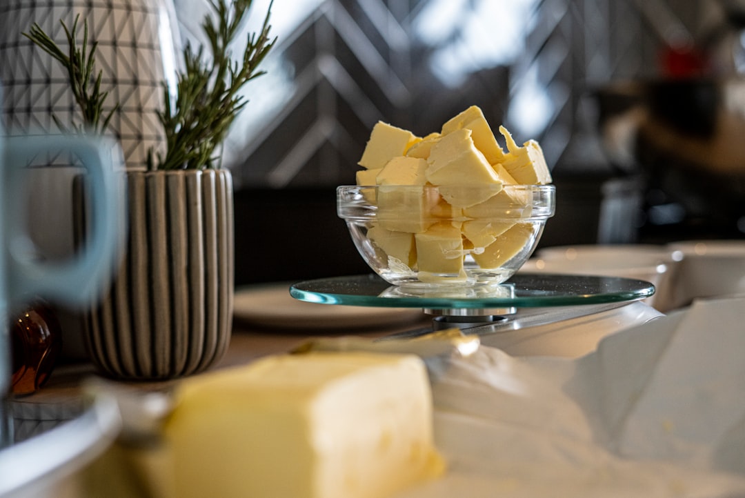 Cubes of butter in a glass bowl