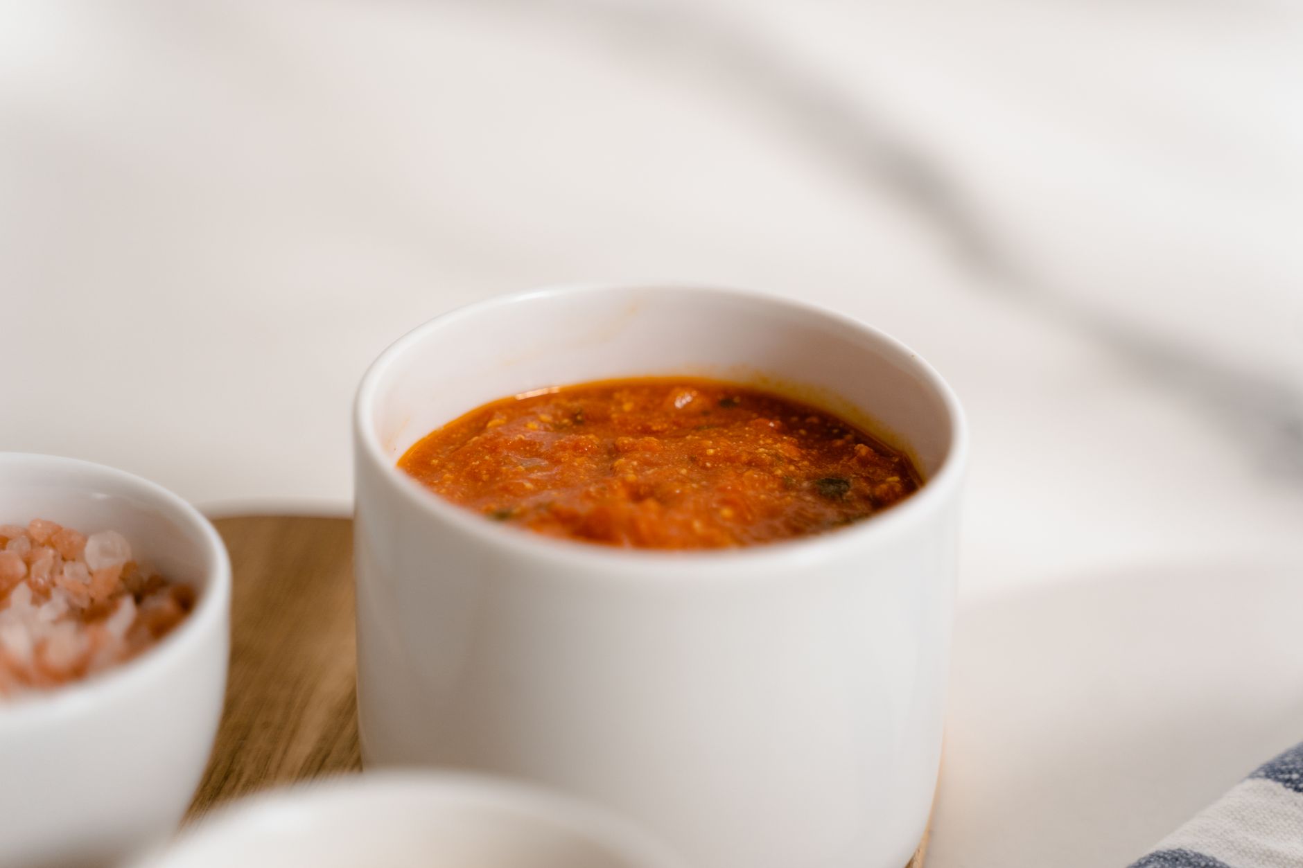 Marinara sauce in a white bowl