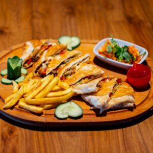 Quesadilla, French Fries & Can of Soda