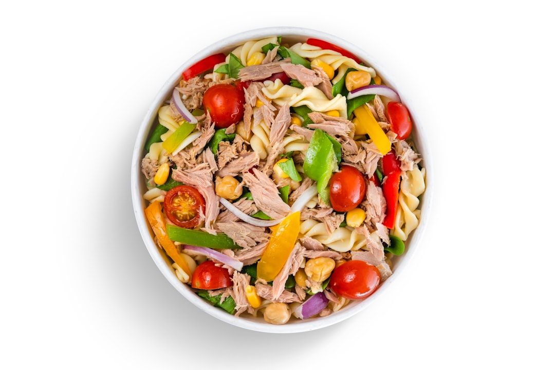 Fresh tuna salad in a white bowl