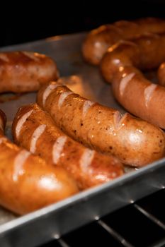 Grilled sausage links close-up
