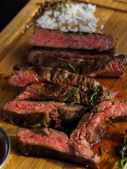 Sliced grilled steak strips