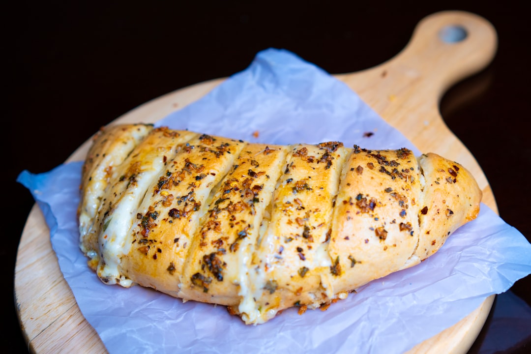 Baked stromboli sliced into segments