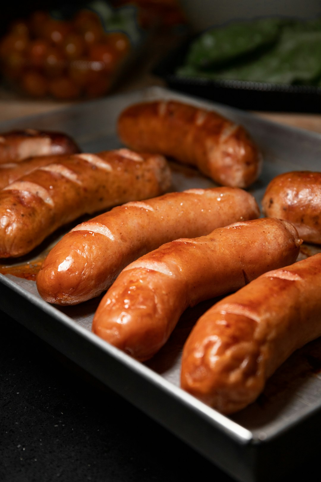 Sausage links on a tray