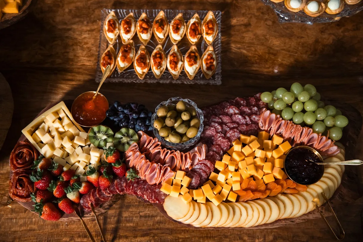 Party snacks on a board