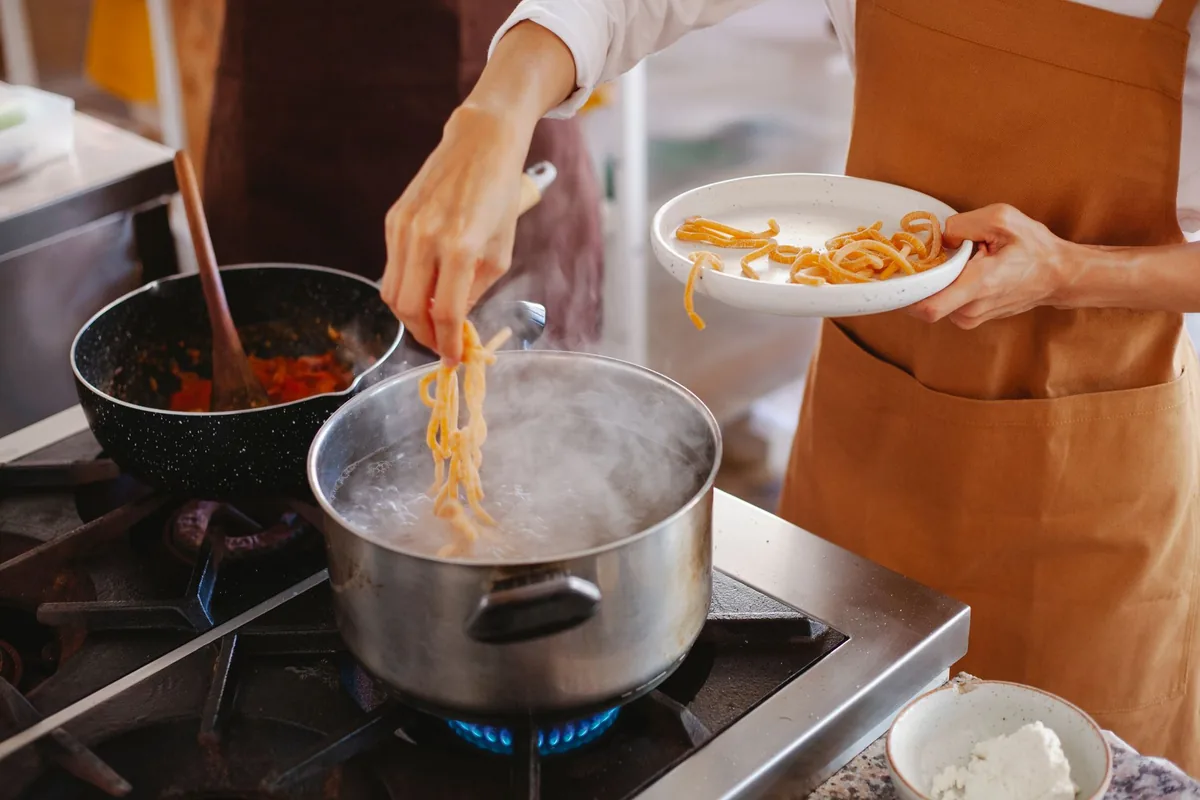 Pasta going into boiling water