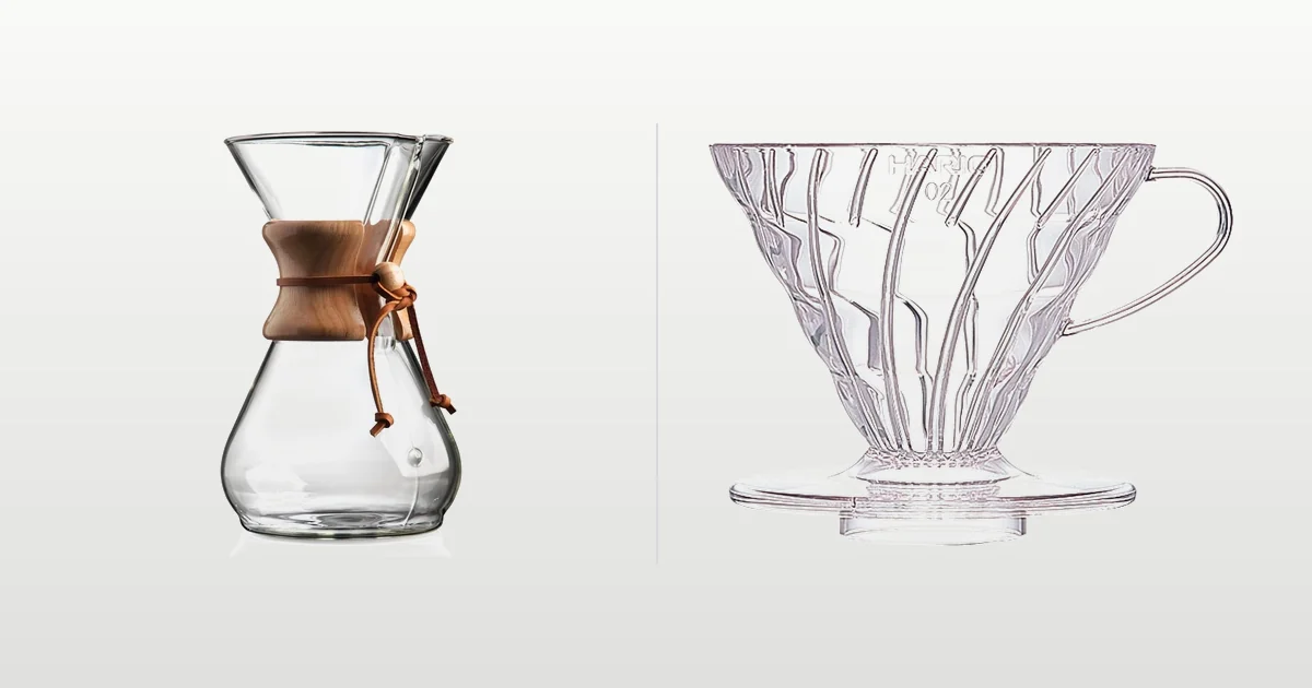 Chemex Classic and Hario V60 pour over coffee makers compared side by side