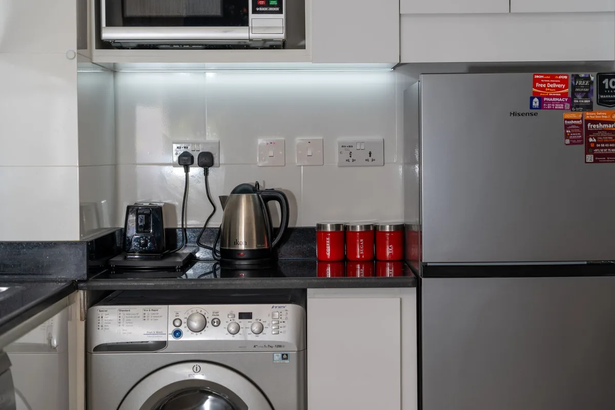 Modern kitchen with stainless steel appliances