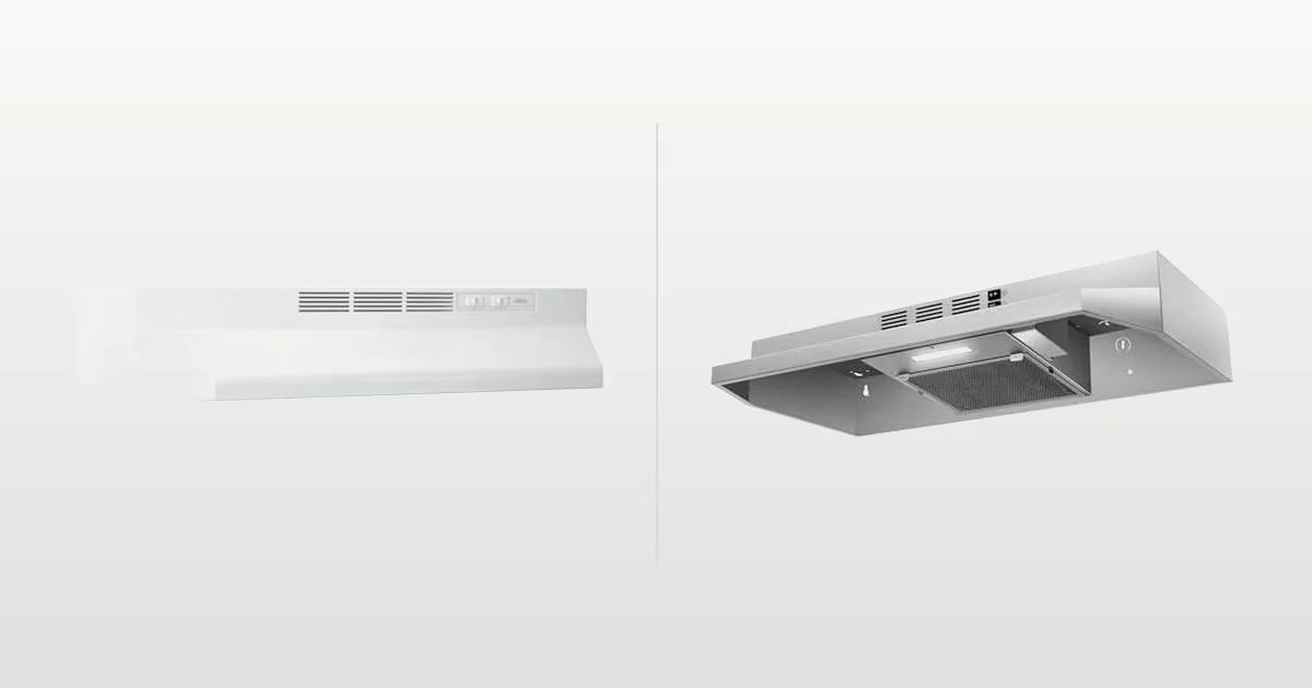 Broan-NuTone non-ducted ductless range hood insert beside a SNDOAS convertible under cabinet hood