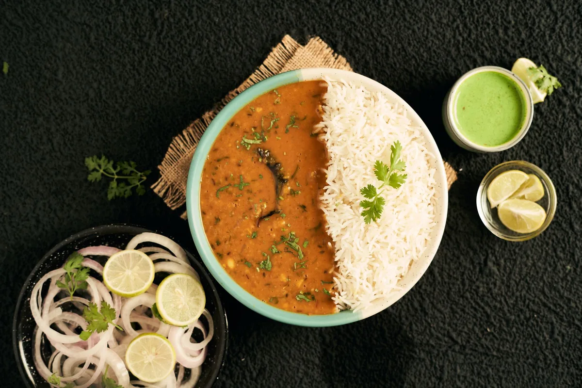 Rice and dal served on a plate