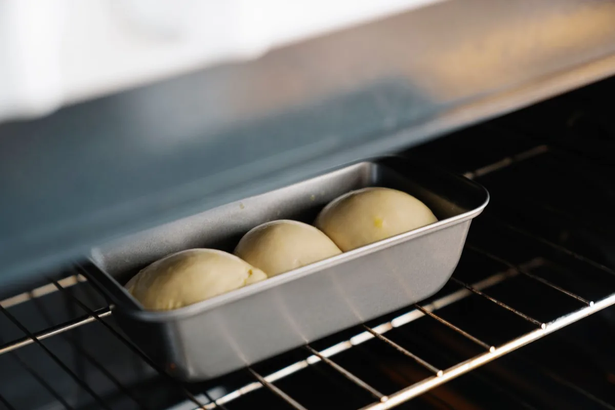 Risen dough under a lid