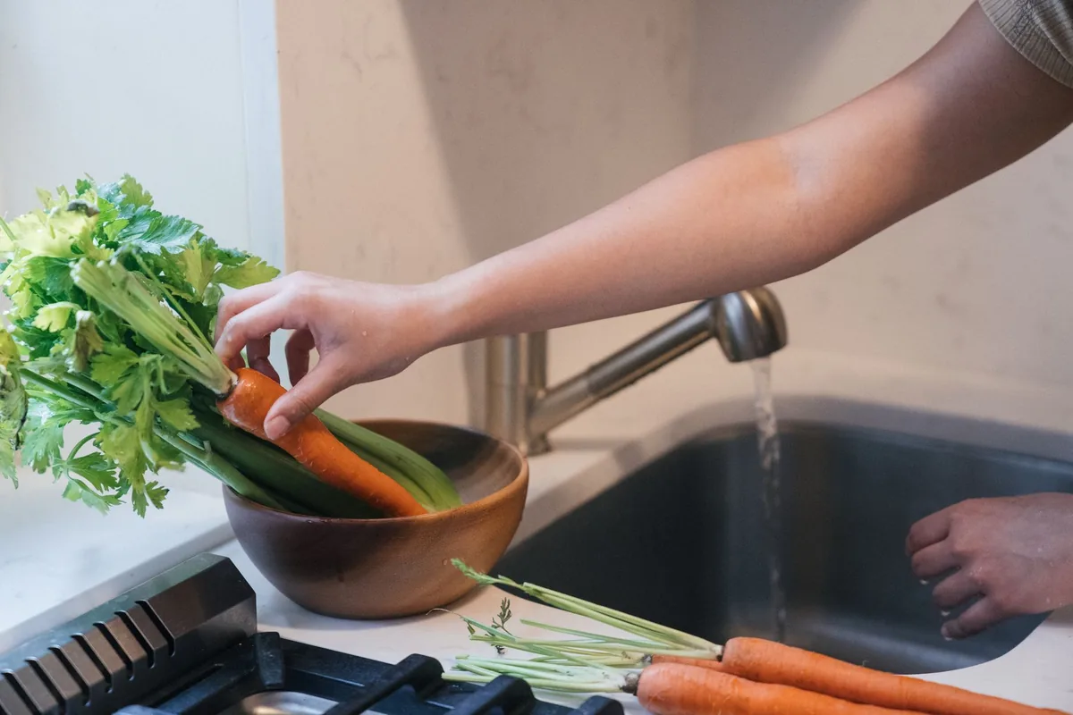 Root vegetables on a counter