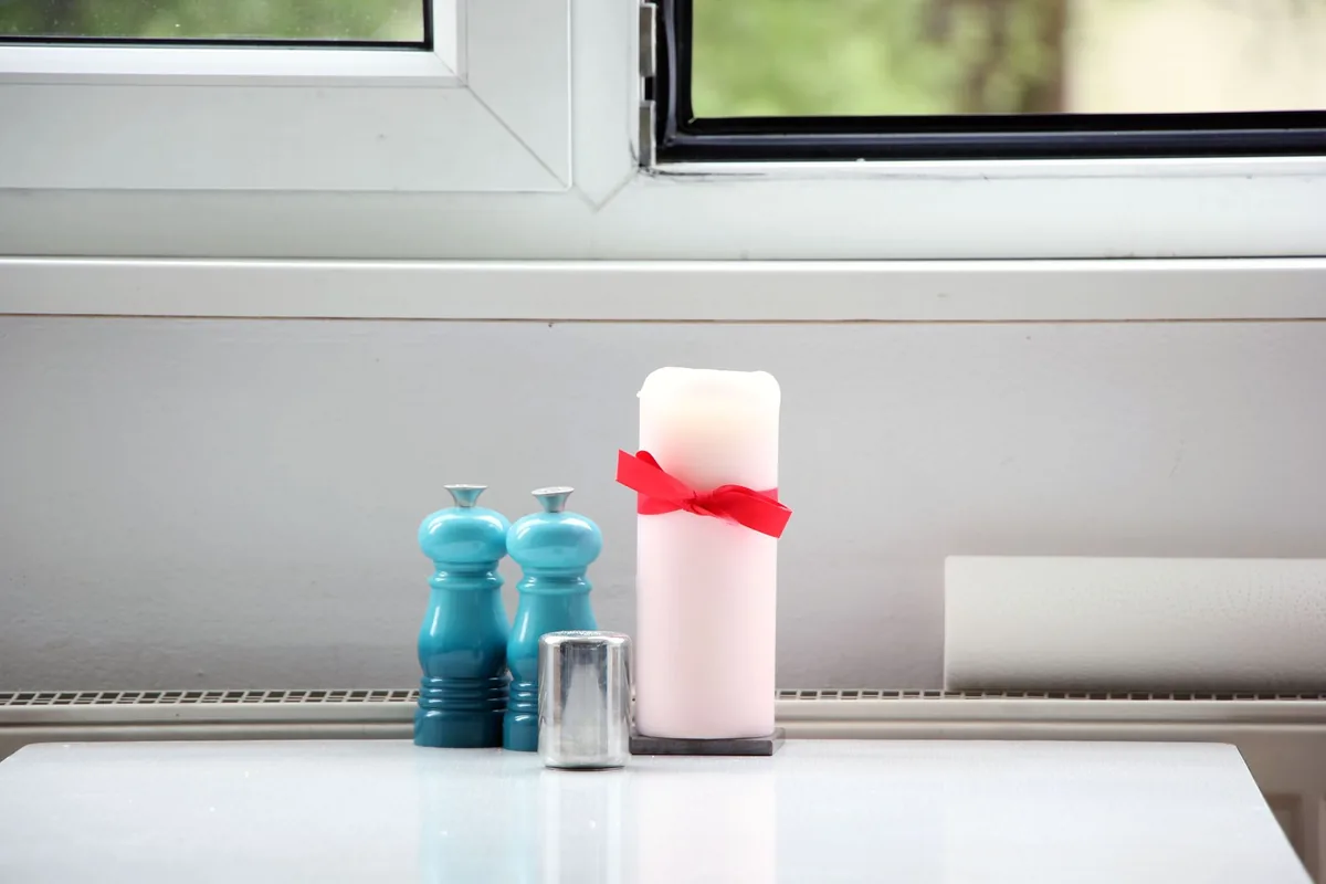 Salt and pepper mills on a table