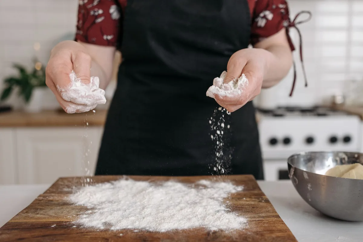 Semolina dusted on a board