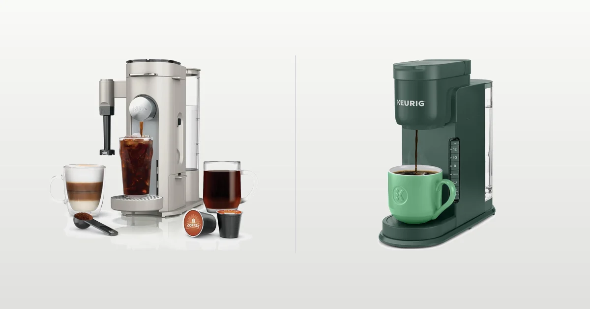 Ninja Pod and Grounds and Keurig K-Express single serve coffee makers compared side by side