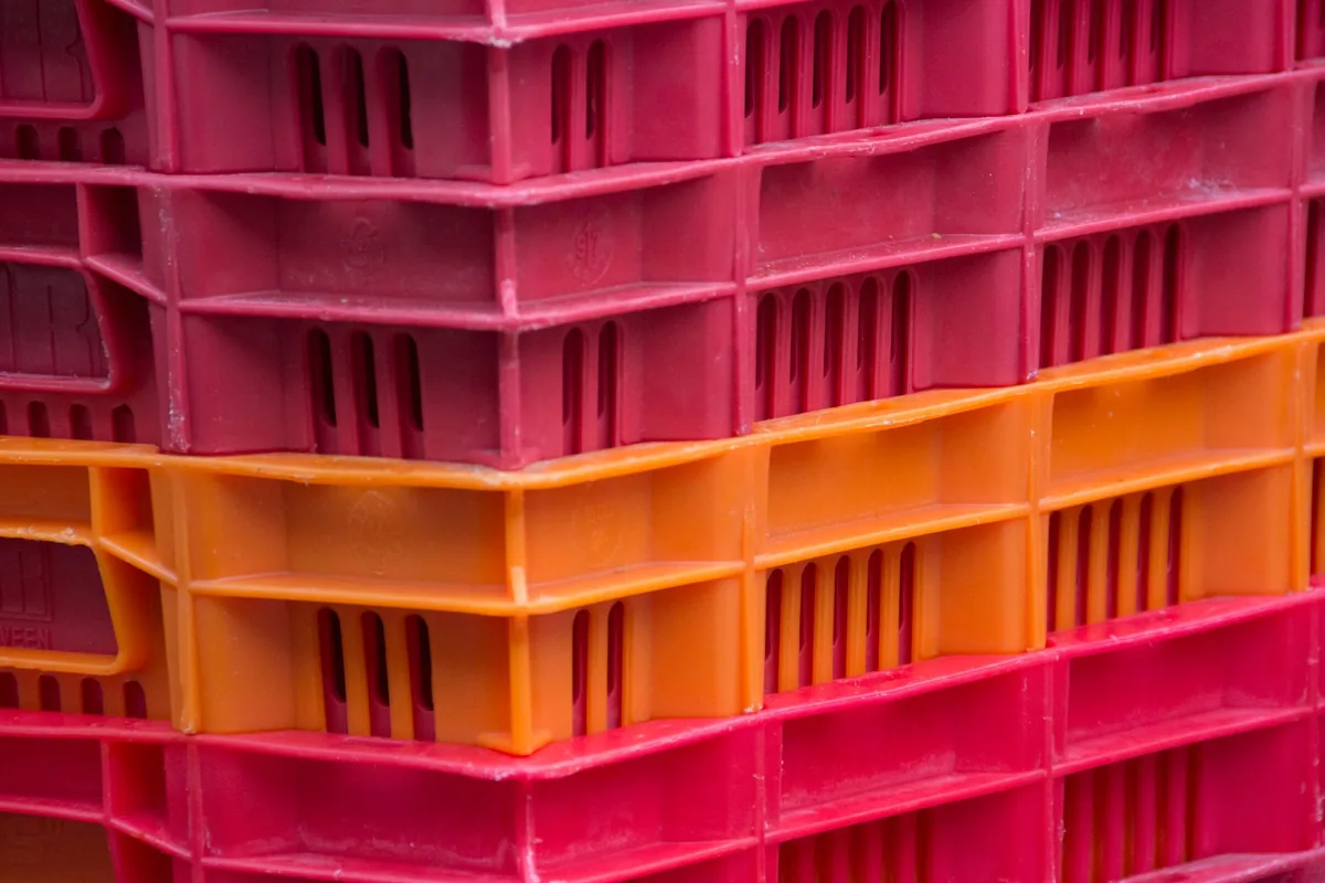 Stacked plastic trays
