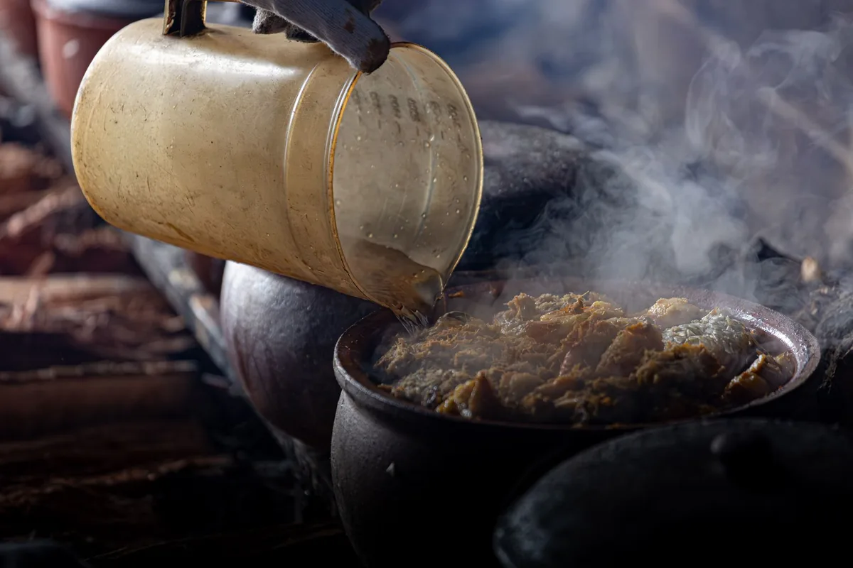 Steam rising from a pan