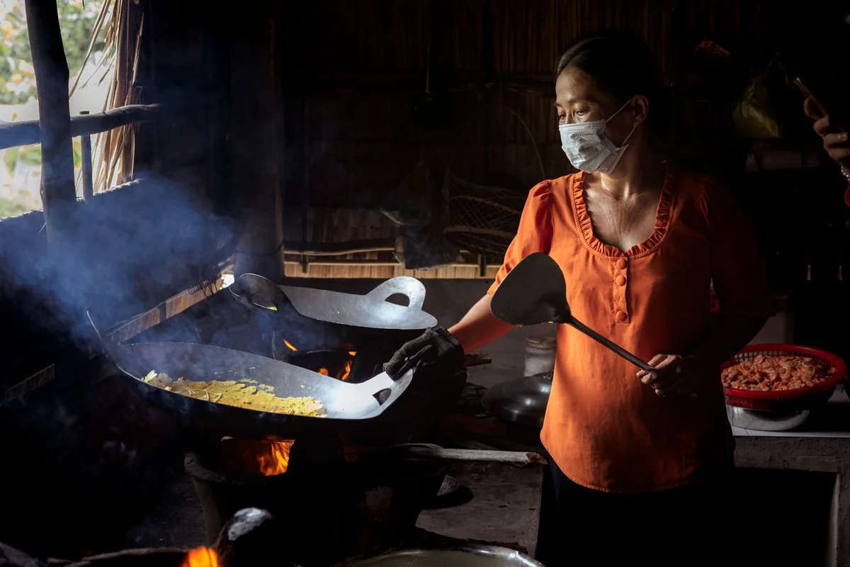 Steam rising from a wok