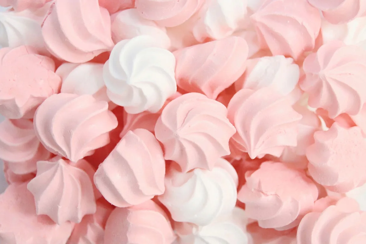 Stiff meringue peaks in a bowl