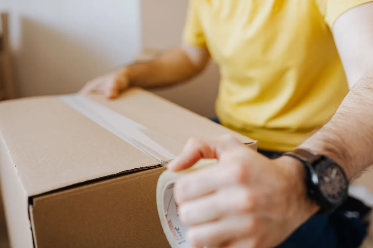 Taped parcels stacked