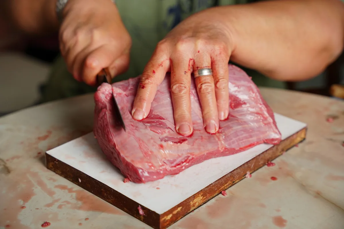 Trimming fat from meat