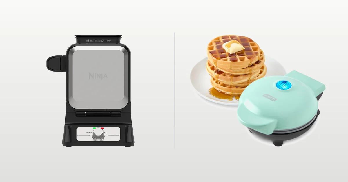 Ninja Belgian Waffle Maker Pro and Dash Mini waffle maker compared side by side